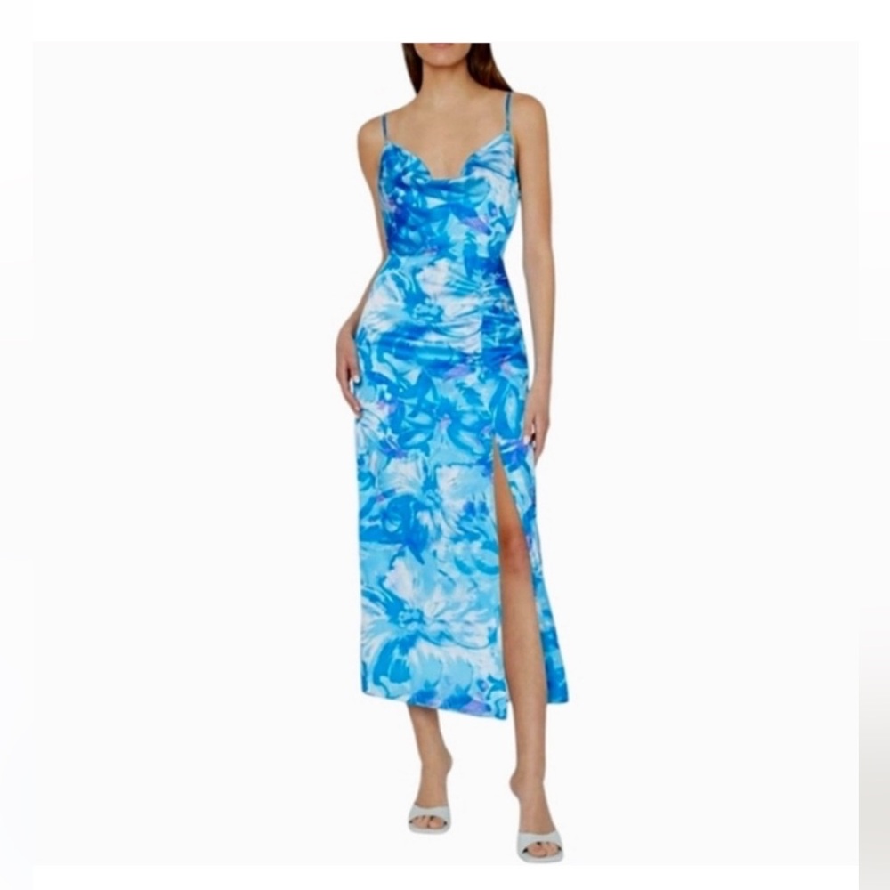 NWT Milly Liliana Blue Brushstroke Floral Midi Dress